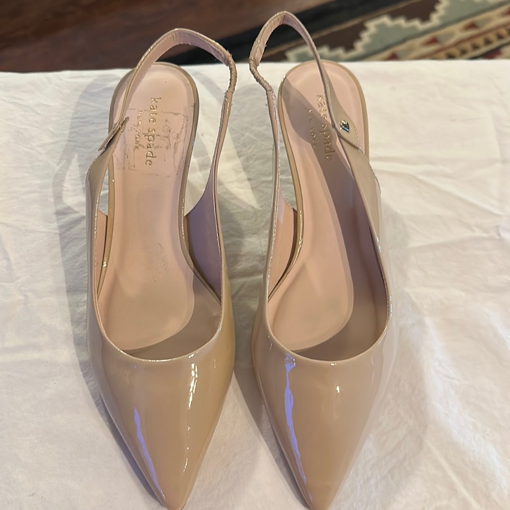 New Kate Spade patent kitten heeled sling backs